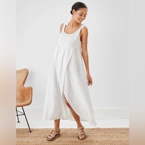 American Eagle Tie Slit Midi Dress, White, XS
